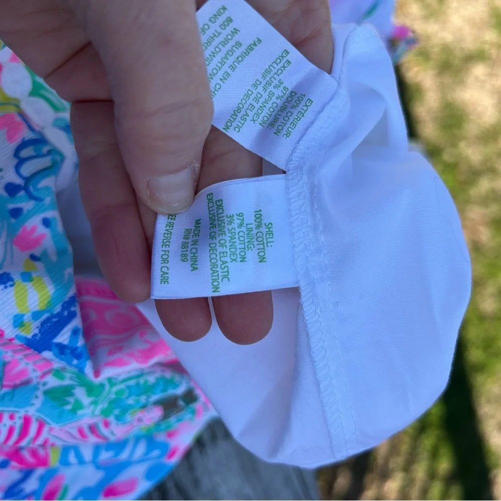 Lilly Pulitzer Pink, Blue & Green Patchwork Print Sleeveless Romper - Picture 9 of 10
